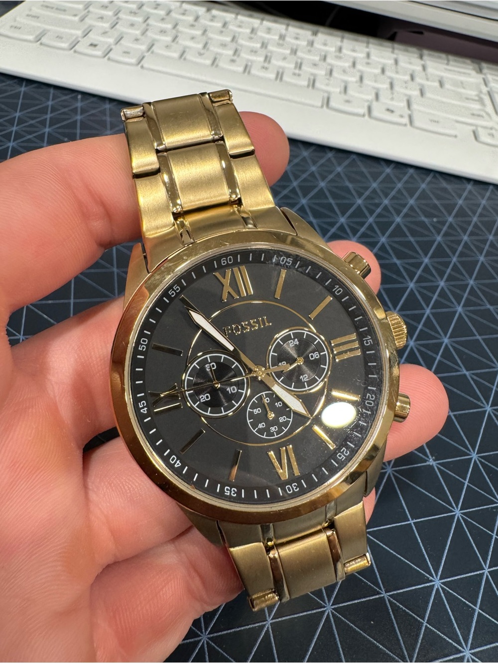 Fossil Men's Gold Stainless Steel Chronograph Analog Watch 5 ATM Needs Battery